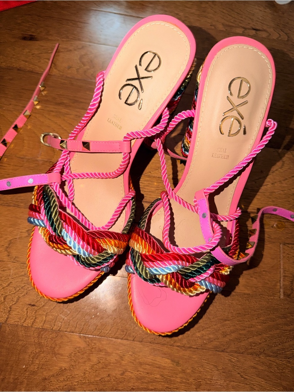 exe Pink Multicolor Rope-Strap Heeled Sandals